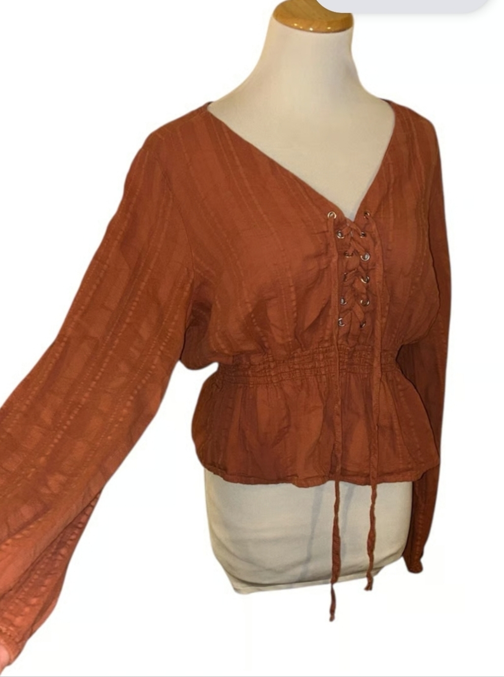Charlotte Russe Burnt Orange Lace-Up Peasant Top